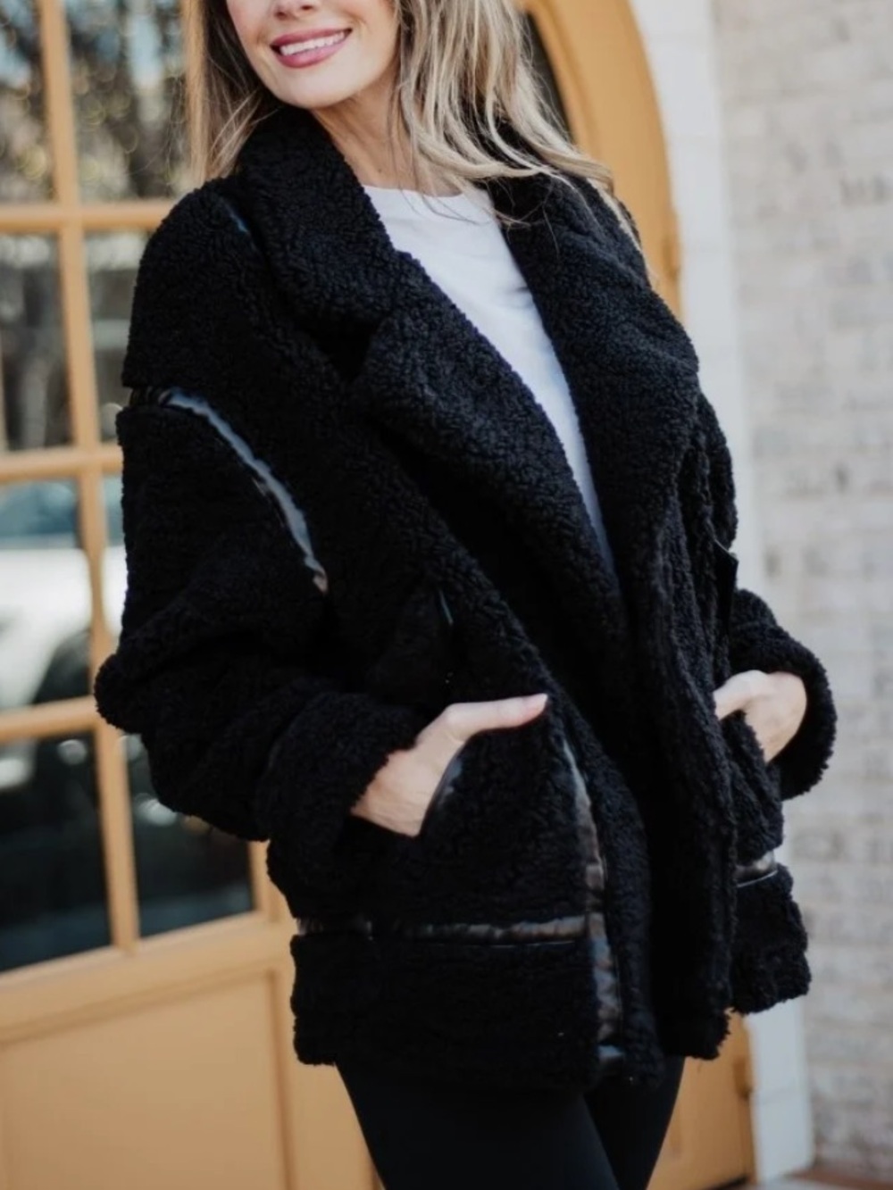 Katydid Black Sherpa Teddy Jacket Oversized